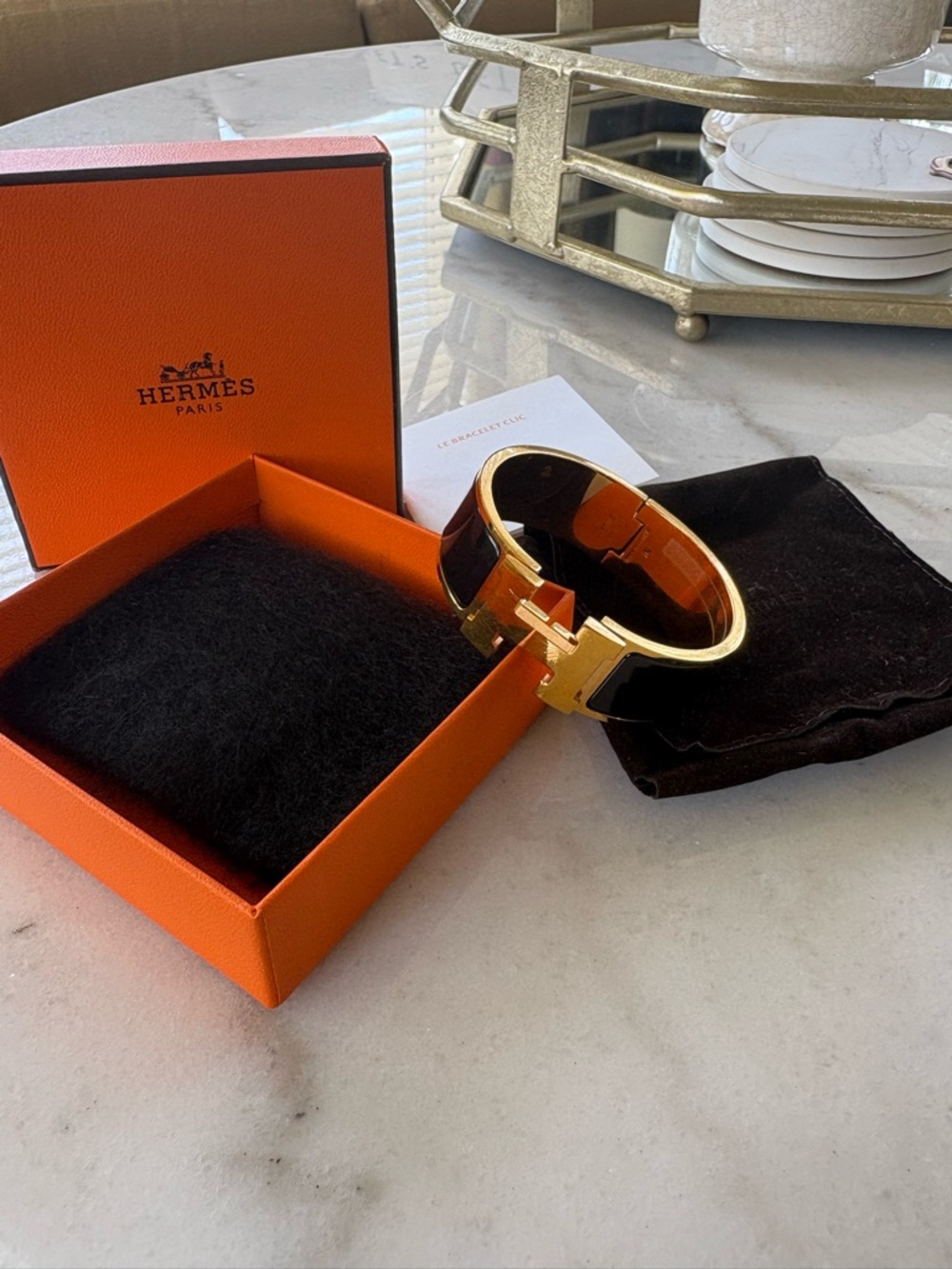 Hermes Black and Gold Clic H Bracelet